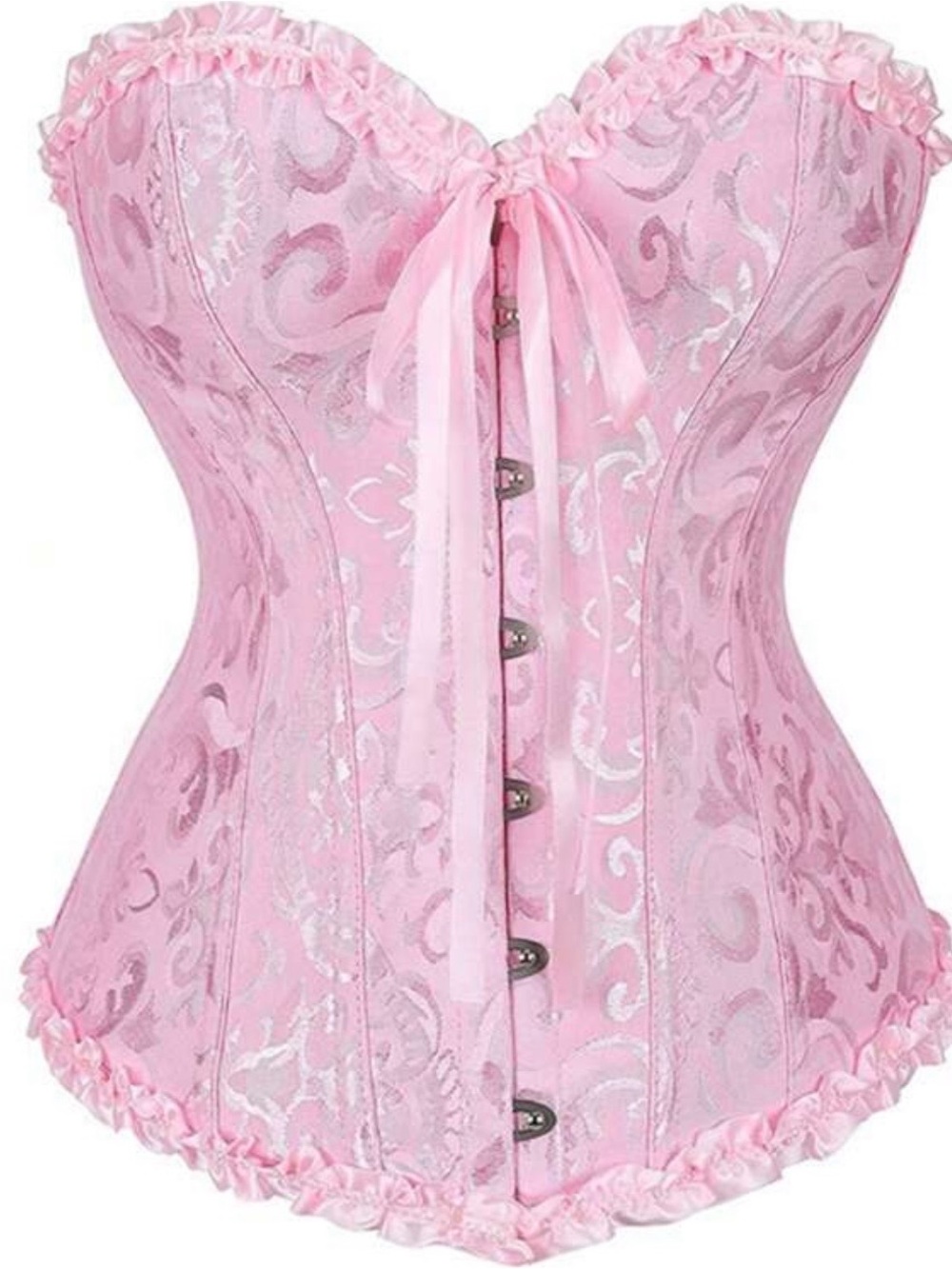 Pink Brocade Corset Top | Lace-Up Back Bustier | Size S
